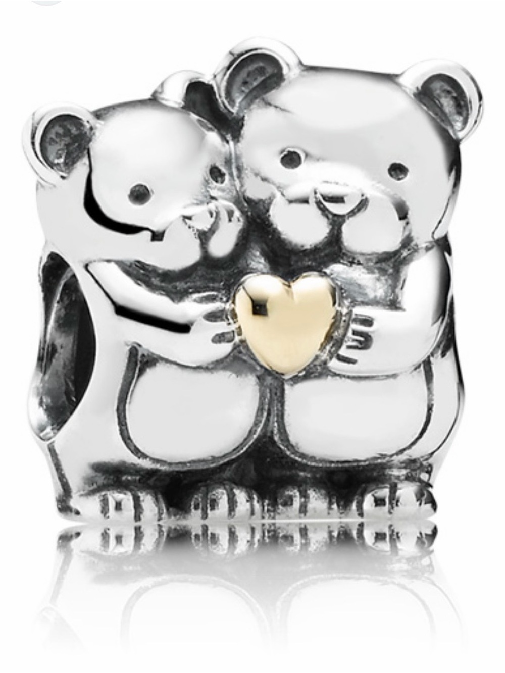 Pandora Silver Bears Hug Charm with Gold Heart